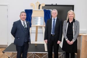 Whitburn Partnership Centre opening Tam Lynch from Whitburn Community Council with Graeme Struthers and Susan Mitchell from West Lothian Council