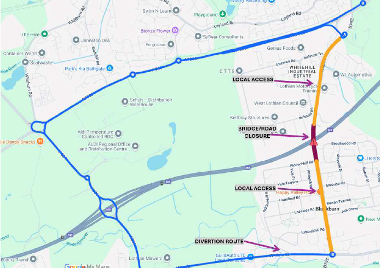 Map of closure on Bathgate Road