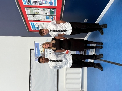 Deans Headteacher Caroline Bleach and pupils