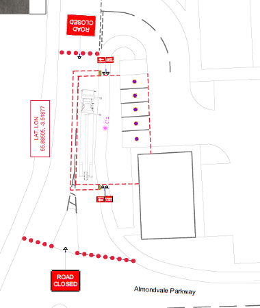 Map of closure on Almondvale Parkway
