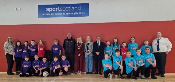 Pupils from Fauldhouse with their new football strips