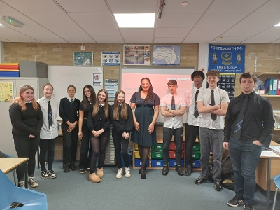 Inveralmond pupils with former pupil, solicitor Anais Adams